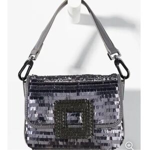 BIBI LOU Anthropologie Silver & Black Sequin Shoulder Bag
